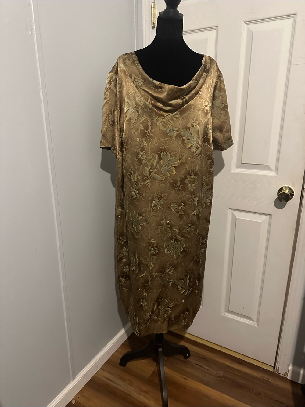 Liz Claiborne Gold Floral Satin Cowl Neck Women's Dress
